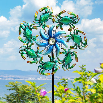 COOZZYHOUR 39'' Crab Wind Spinners Metal Windmill Garden Stake,Ocean Theme Outdoor Wind Spinner,Wind Sculptures Yard Art Decorat