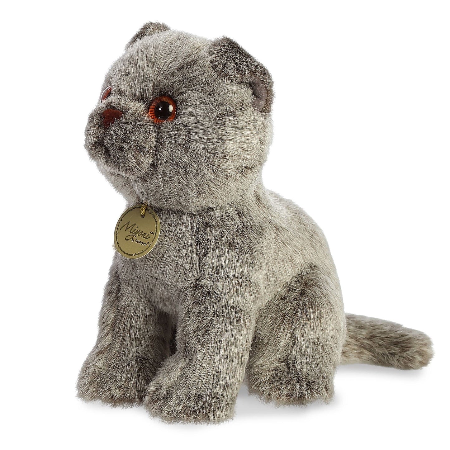 Aurora Miyoni 9" Scottish Fold Plush Toy - Grey Polyester, Model 26473