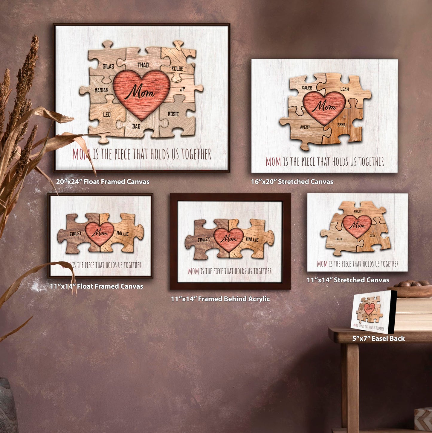 Personal-Prints Mom & Children Personalized Heart Puzzle Wall Art | Unique Customized With Up To 8 Names | Mothers Day, Birthday