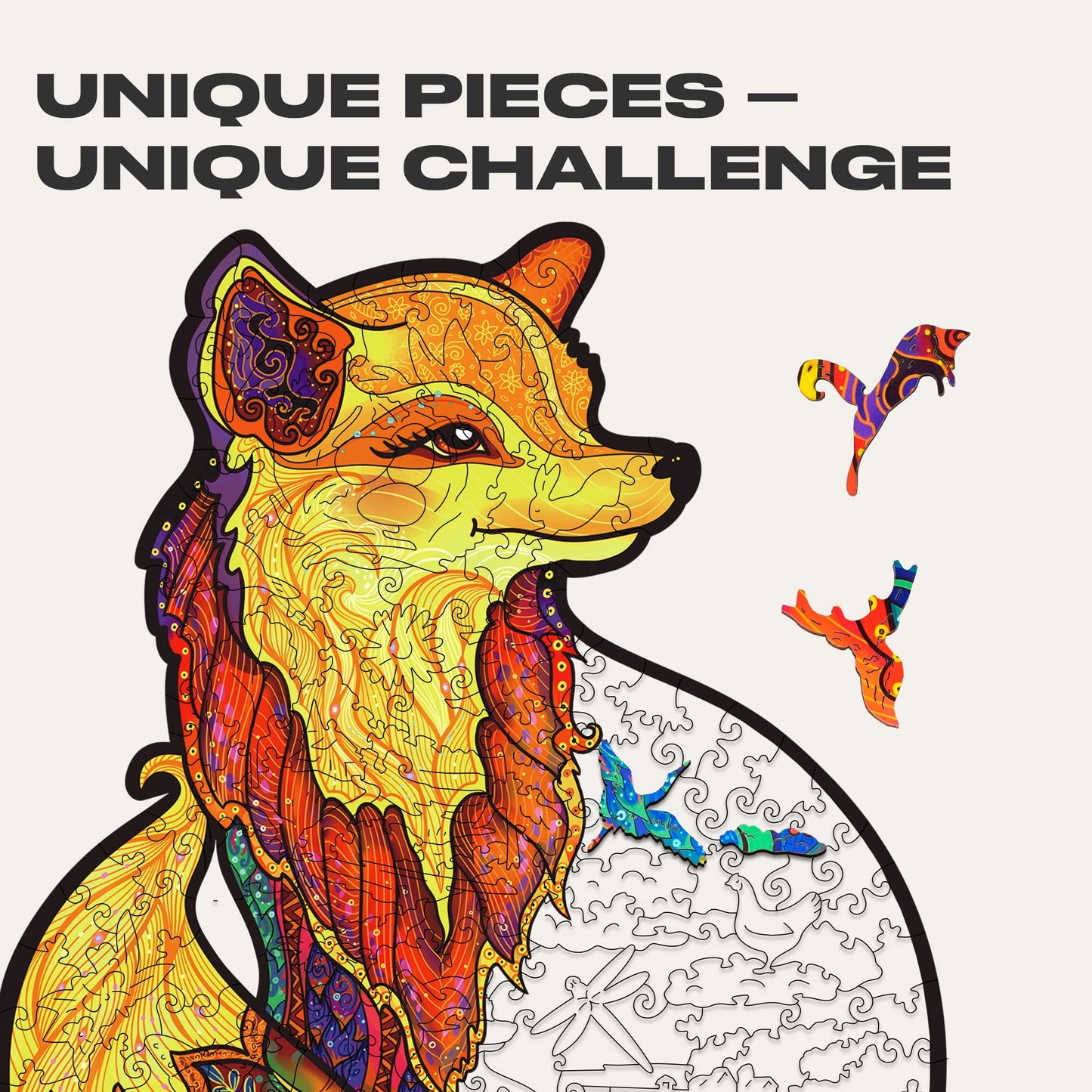 Unidragon Wooden Puzzles For Adults Unique Jigsaw Puzzles - Medium Alluring Fox Small 9.8'X13' 195 Pcs Deko With Cut 0.03 Mm Wood Accuracy Animal