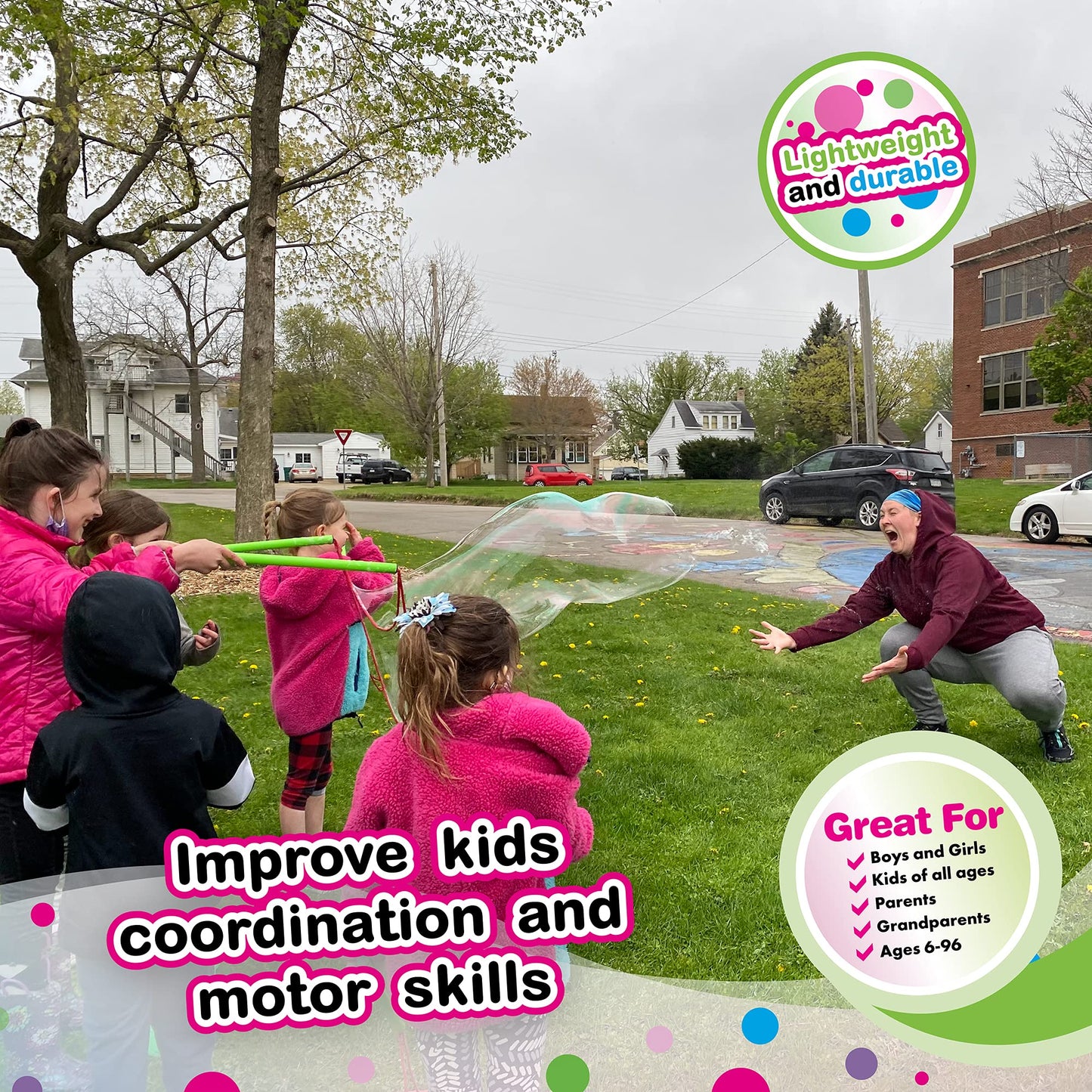 Wowmazing Giant Bubble Kit: Family Pack (14-Piece Set) Best Value - Big Bubbles Kit Including Big Bubble Wand And Giant Bubble Solution Concentrate. Makes 3 Gallon Of Large Bubbles-Family Kit