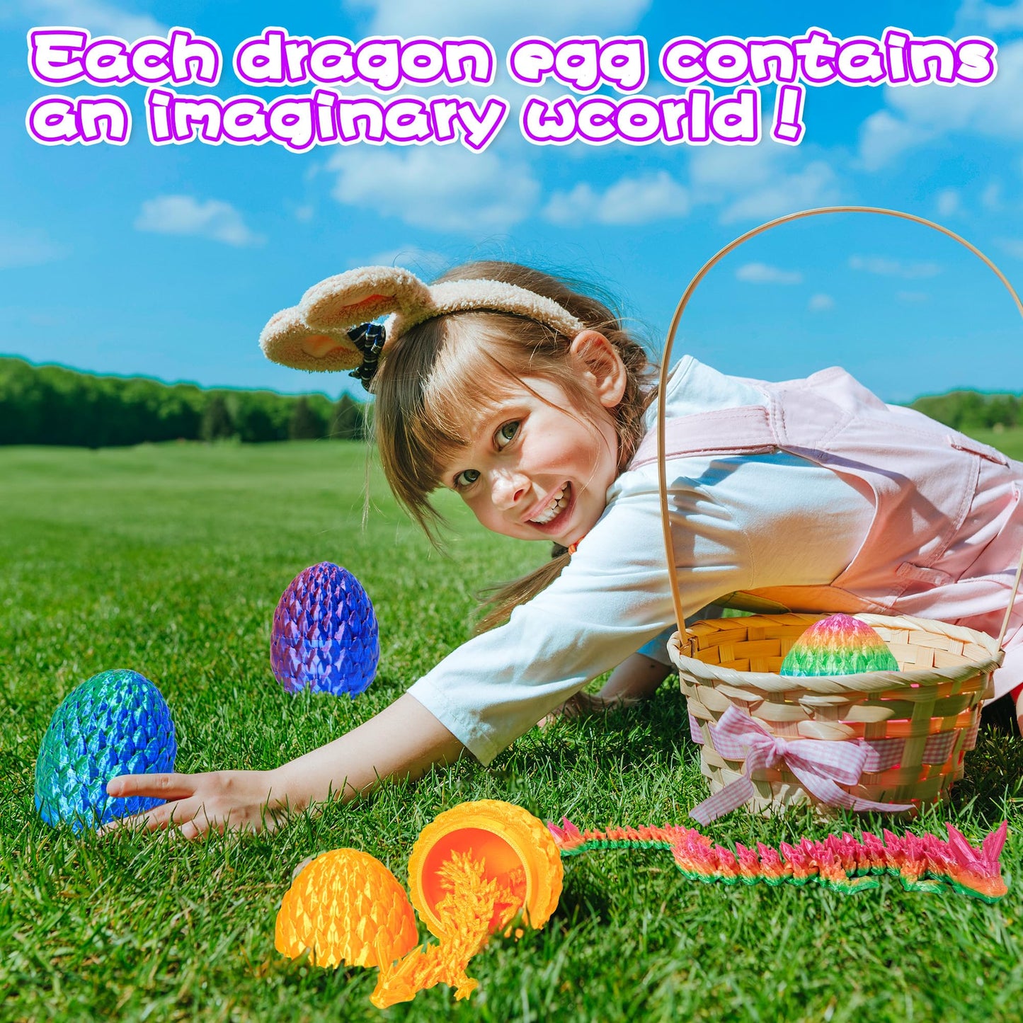 Philicoco 3D Printed Articulated Dragon Egg - Easter Basket Stuffers, Fidget Toy Gift for Kids & Adults(4Pcs)