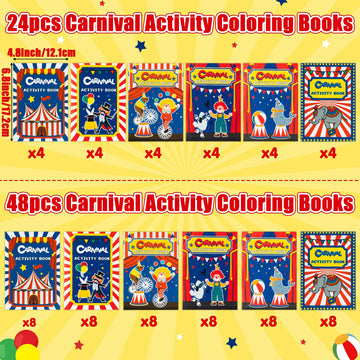 JAPBOR Mini Circus Carnival Activity Coloring Books - 24PCS Bulk for Kids Party Favors, Paper, CA-JA-Coloring Book-Carnival Act