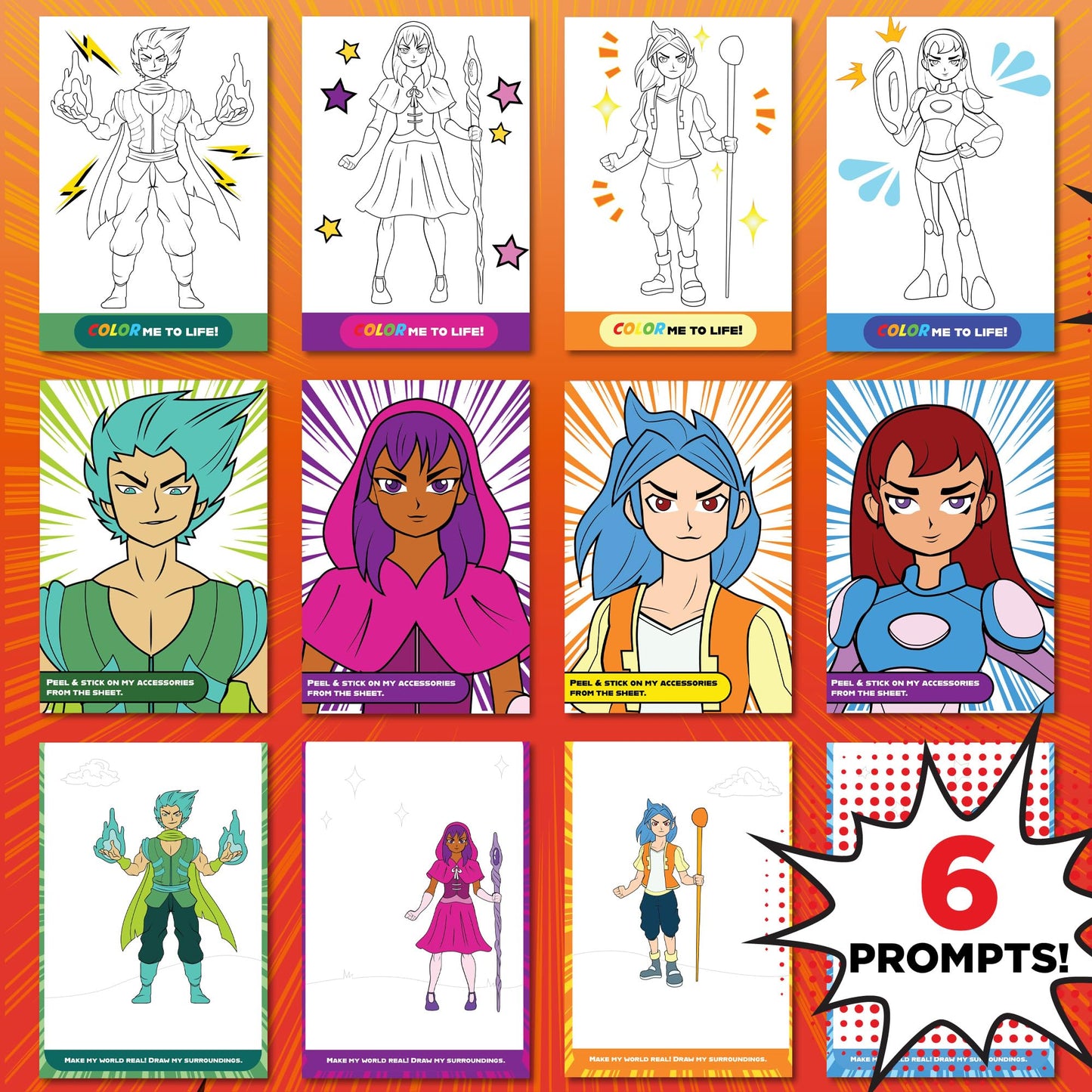Made By Me Anime Artist Pad, 28-Page Coloring Book, Includes Fun Art Supplies & Removable Stickers Inspired by Comic Books, Grea