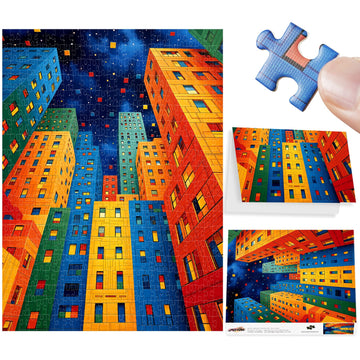 All4Jig Geometric City Fun Jigsaw Puzzles For Adults And Kids, 500 Pieces, 20.47'' X 14.96'', Christmas Secret Santa Gift, White