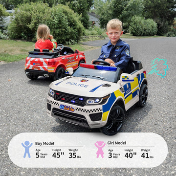 Hikiddo 24V Electric Police Ride-On Car For Kids, Ride-On Toy Kids Car W/Parental Remote Control, 2X200W Motors - White