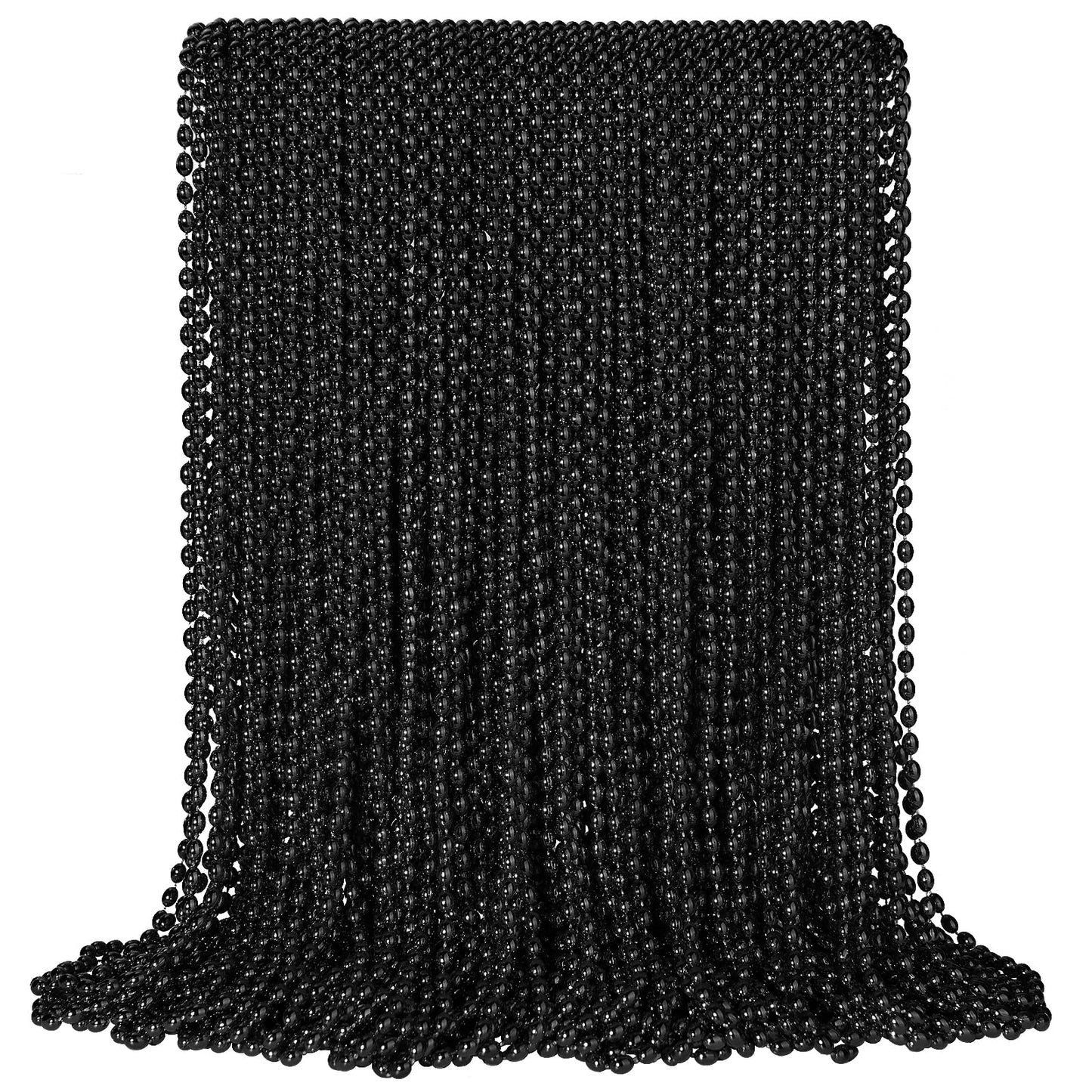 100 PCS Black Bead Necklace, Halloween Black Bead Necklaces, Mardi Gras Oval Beads, 30.5'' Metallic Beaded Party Necklaces for H