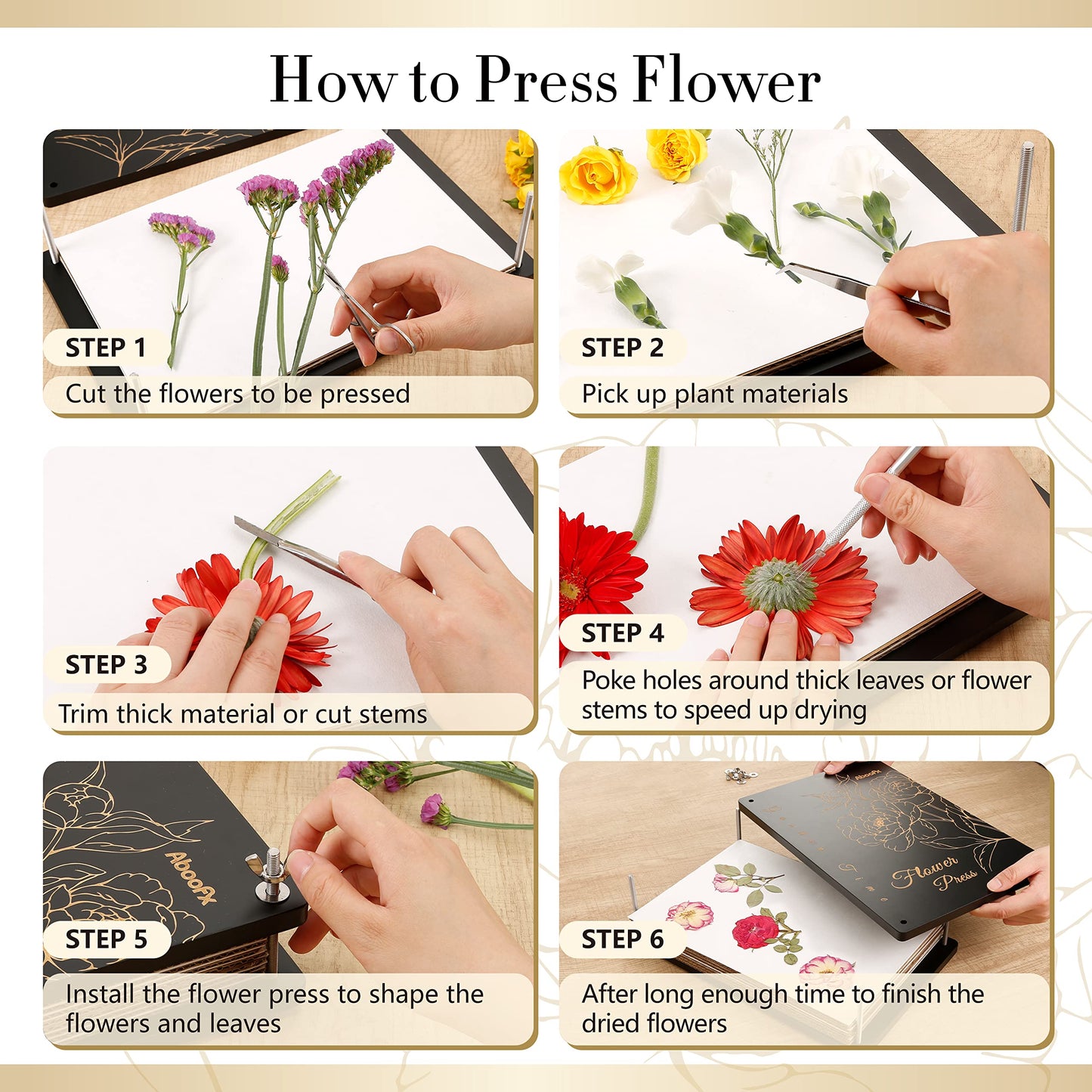 Aboofx Extra Large Flower Press, 13.4' X 8.7' 10 Layers Wooden Flower Pressing Kit With Storage Bag, Flower Pressing Kit For Adults, Pressed Flower Plant Preservation Kit Diy Art And Craft