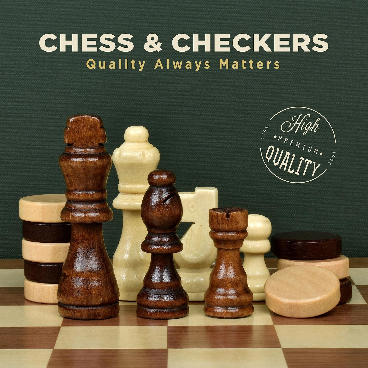15-Inch Magnetic Chess Set - 2 In 1 Chess And Checkers Board Game For Adults And Kids - Tournament Chessboard With Wooden Pieces - Free E-Book With Chess Puzzles