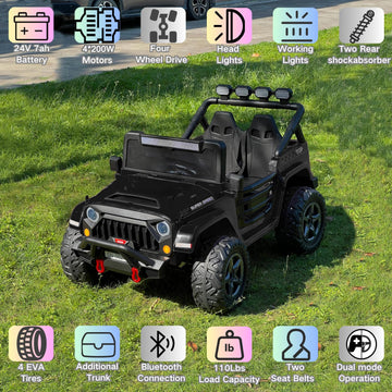 NEWQIDA 24V 2 Seater Ride on Car w/Remote Control 4wd Kids Electric Vehicles Ride on Toys Car, EVA Tires Wheels, 20'' Spacious S