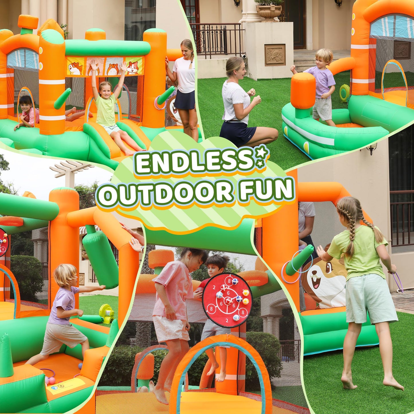Inflatefly Bounce House Inflatable Slide Hamster Jumping Bouncer Kids Bouncy Castle With Blower For Wet And Dry