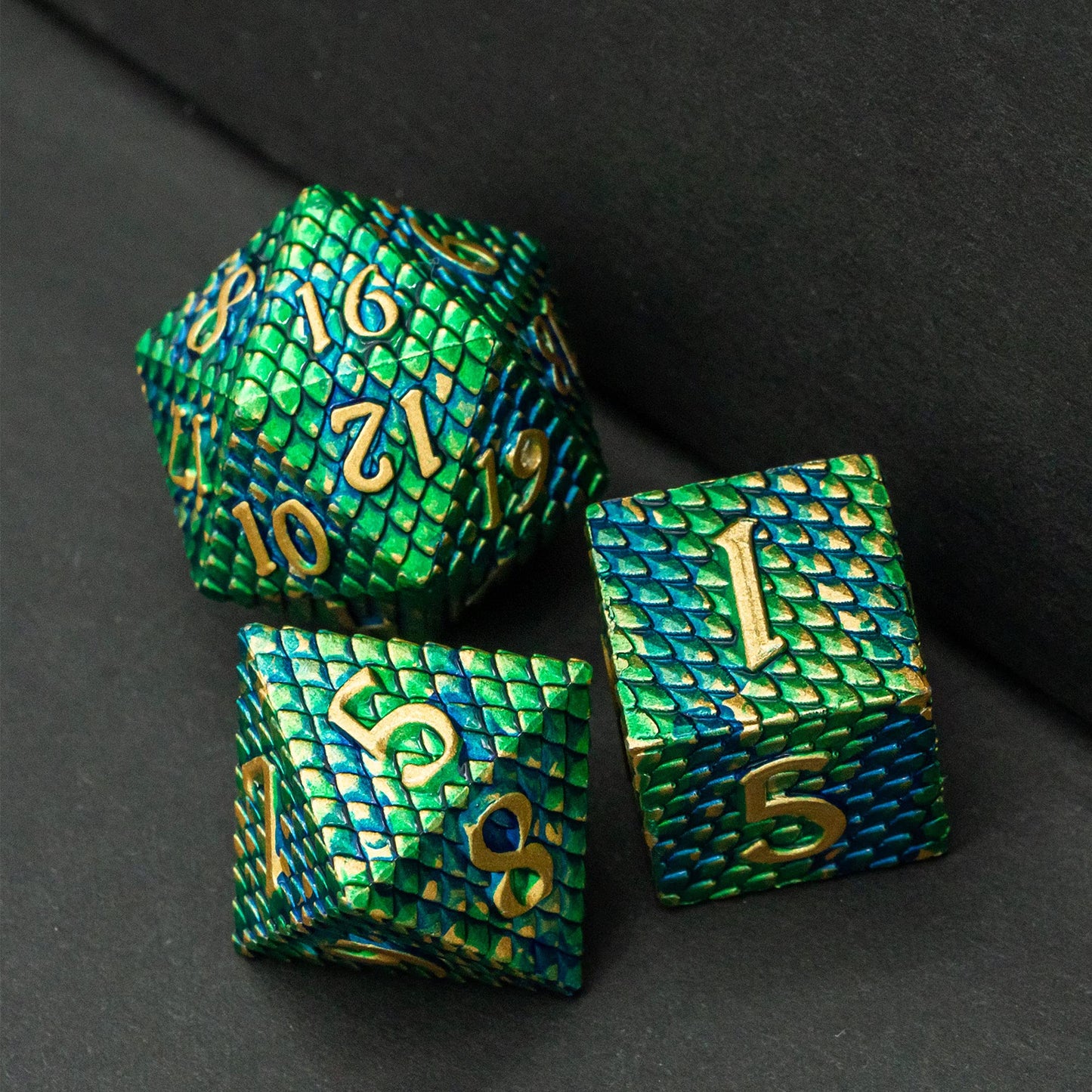 UDIXI DND Metal Dice Set, Polyhedral Dice Set for Role Playing Games, Metal D&D Dice for Dungeons and Dragons (Blue Green-Golden