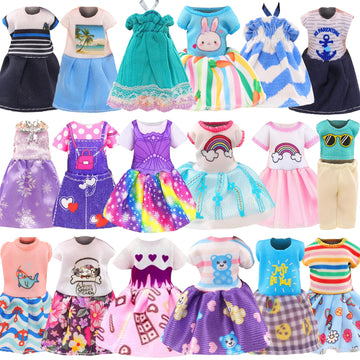 Miunana 12 PCS Girl Doll Clothes Outfits & Shoes for 4-6 Inch Chelsea Dolls - Multicolor Dress, Top & Pants Set