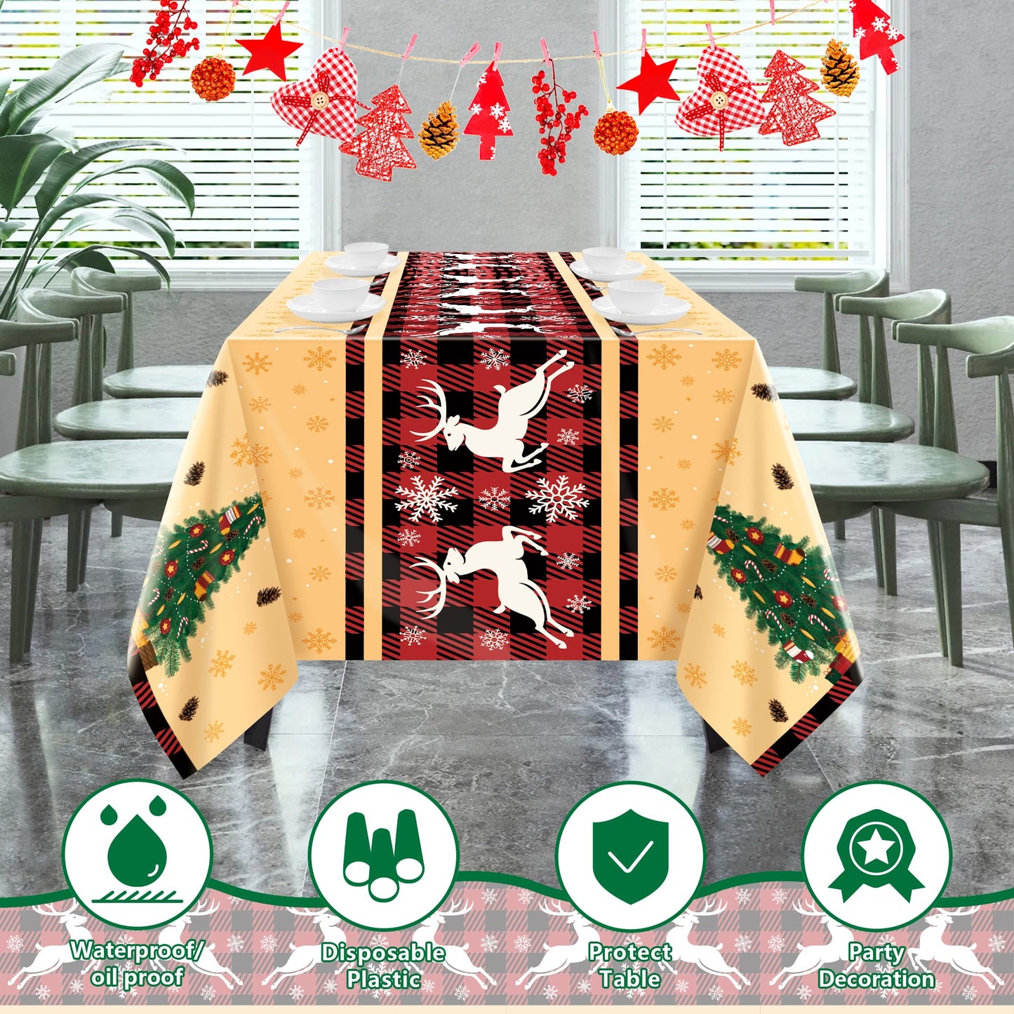 Ohome Christmas Decorations - Christmas Decorations Indoor Outdoor - Disposable Plastic Christmas Tablecloth | Christmas Party D