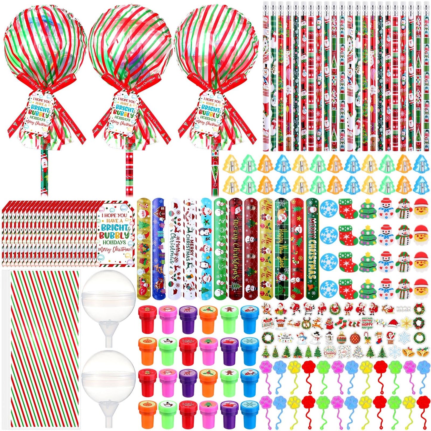 Soulchen 24 Set Valentines Day Gift Set Giant Lollipop-Shaped with Cards Sticker Pencil Eraser Ruler Pencil Sharpener Stamp Ribb