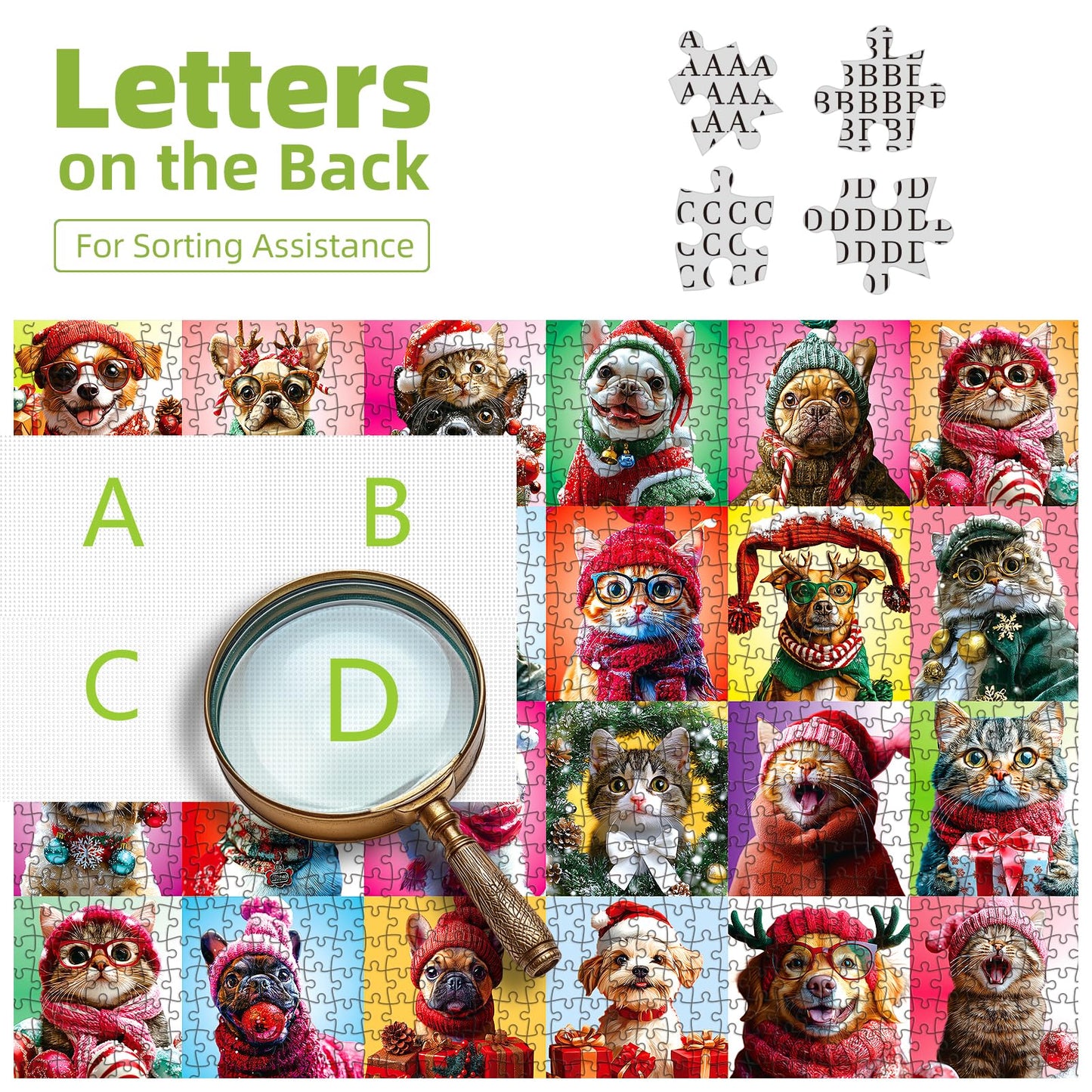 Christmas Dog Cat Puzzles For Adults 1000 Pieces Colorful Animal Collage Jigsaw Puzzles Family Funny Challenging Holiday Puzzles