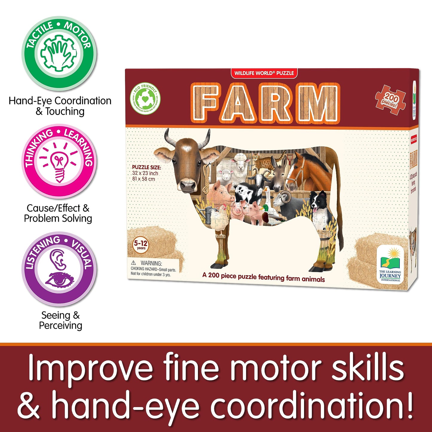 The Learning Journey: Wildlife World - Farm Puzzle - 200Pcs Challenging Jigsaw Puzzles - Intellectual Game Learning Education Ki