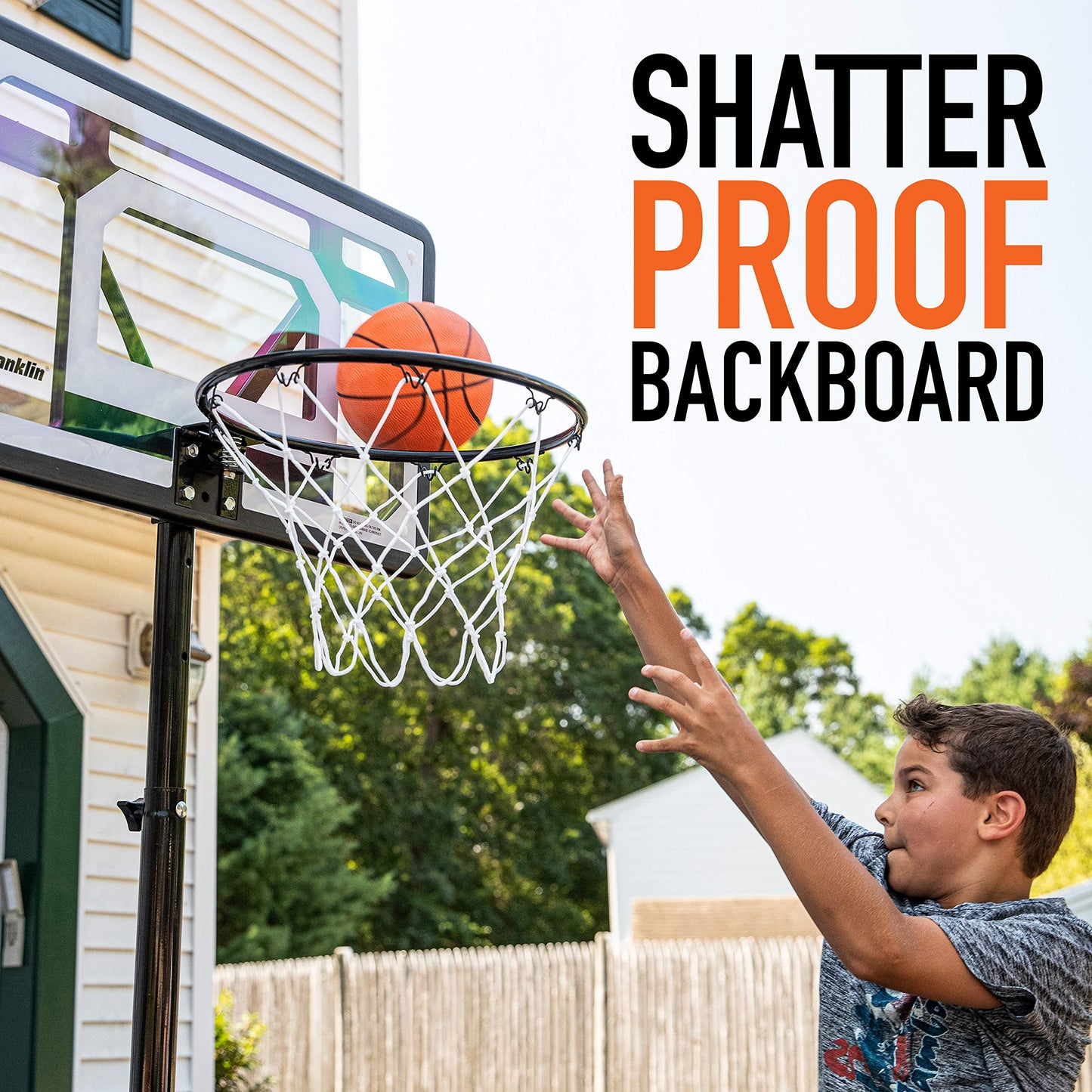 Franklin Sports Youth Basketball Hoop - Adjustable Portable Indoor/Outdoor System, 5' to 7' Height, 30 Backboard, Black/White