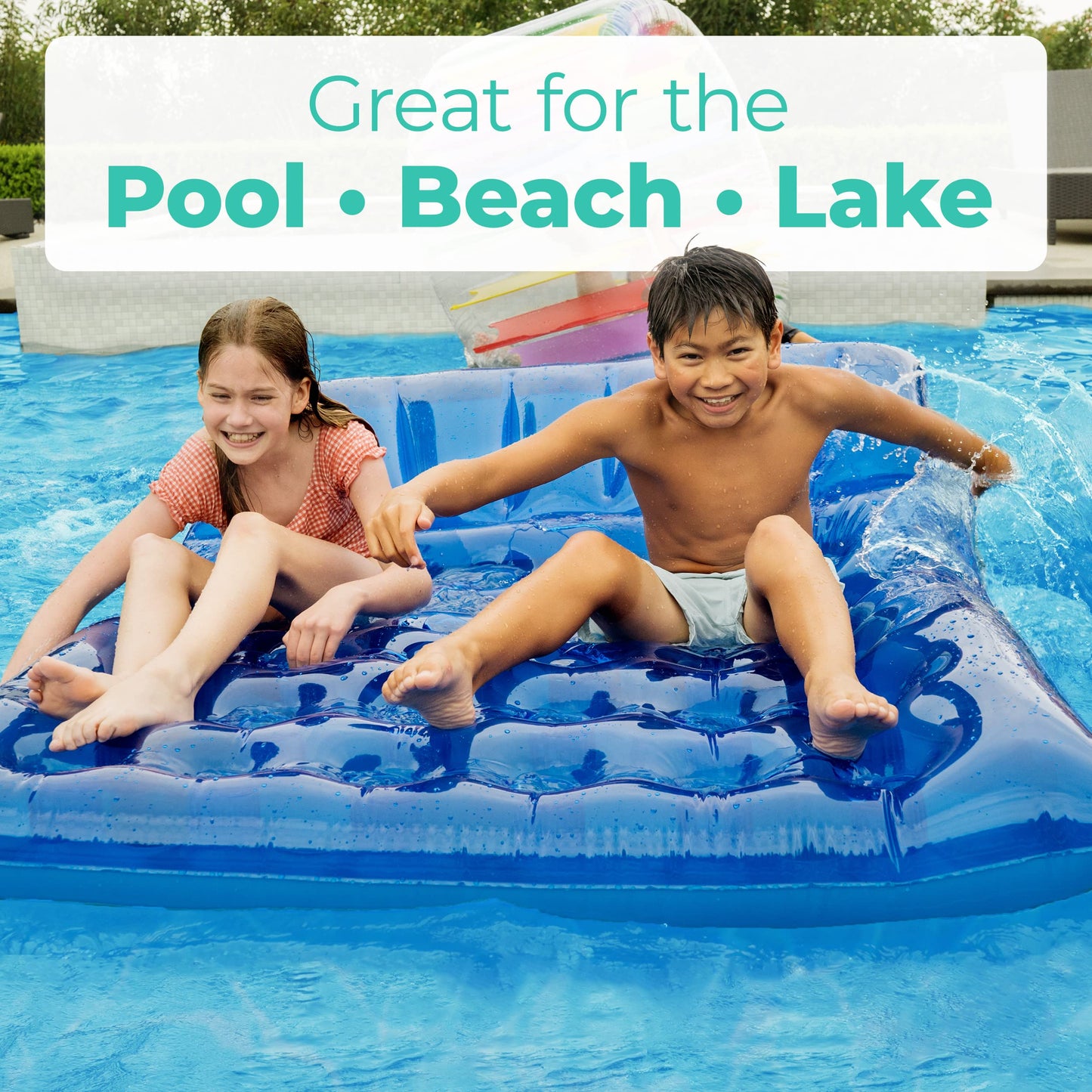 Greenco Giant Inflatable Double Mattress Pool Lounger Float, 78 Inch Blue Swimming Pool Float With Pillow Headrest For Pool Or Lake, Swimming Pool Party Lounge Raft