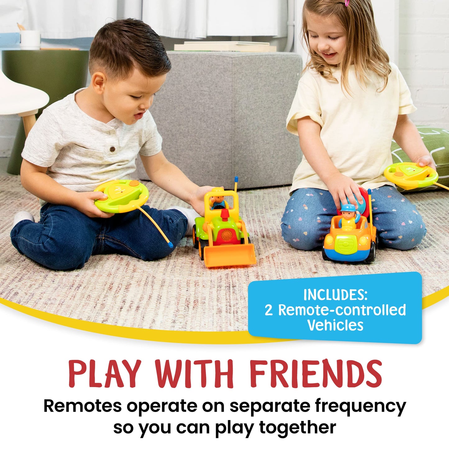 PREXTEX 2pk Remote Control Cars for 3-5 Year Old Boys - Truck & Tractor Toddler Toys