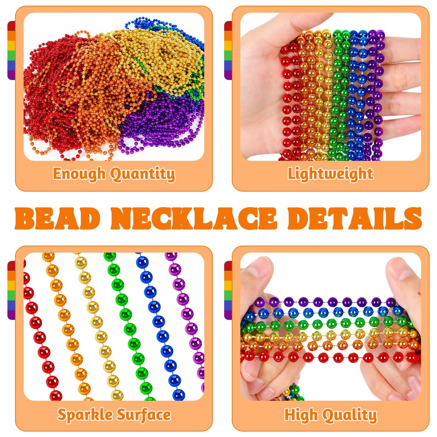 100 Pcs Lgbt Beads Necklaces, 33'' Rainbow Beads Bulk, Plastic Colorful Beaded Necklaces Set, Lgbt Parade Throw Accessories Stuf
