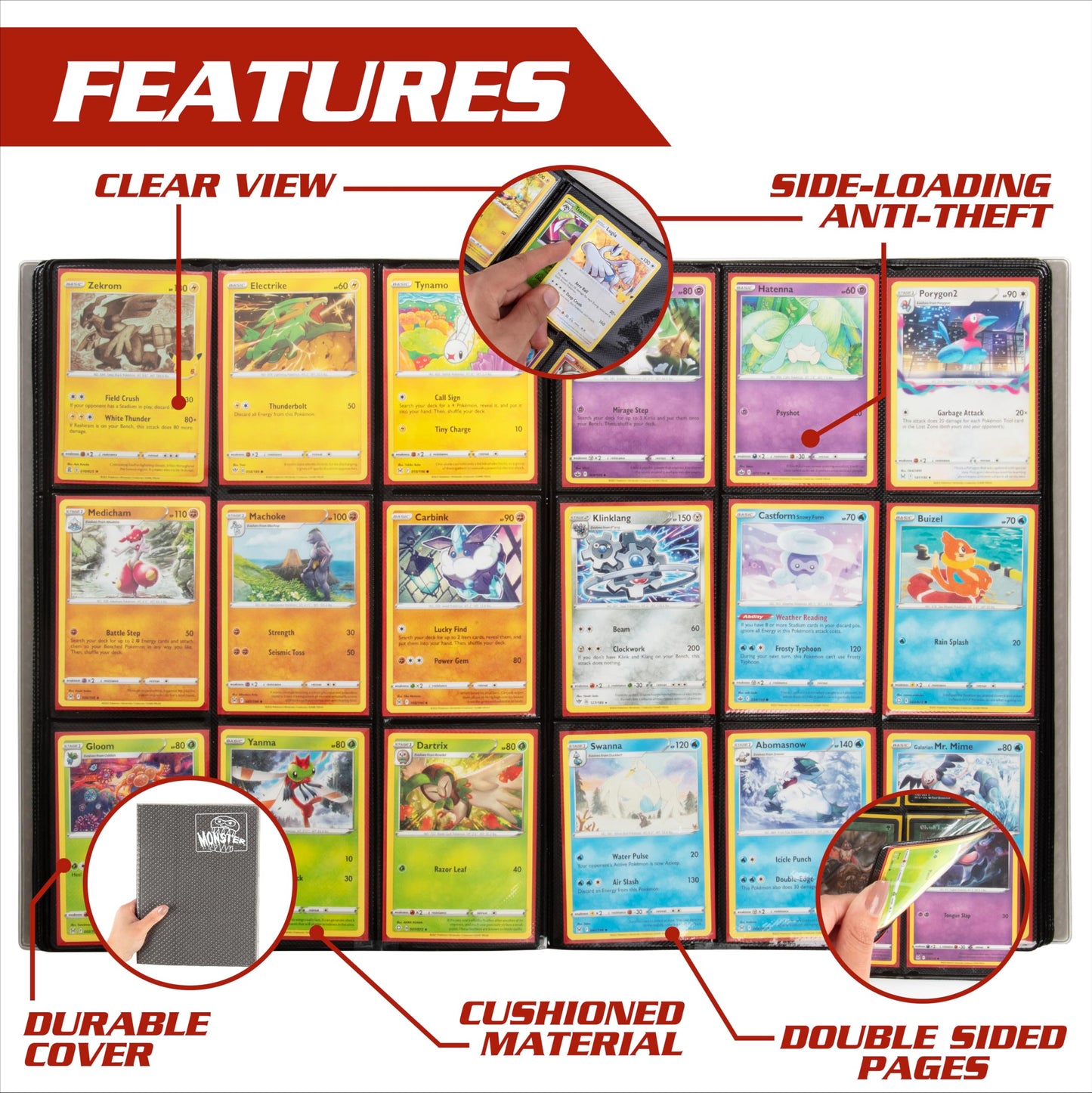 9 Pocket Trading Card Binder-Holofoil Yellow Album W Side Loading Pockets, Antitheft Anti-Drop-Tcg Collector Storage Organizer F