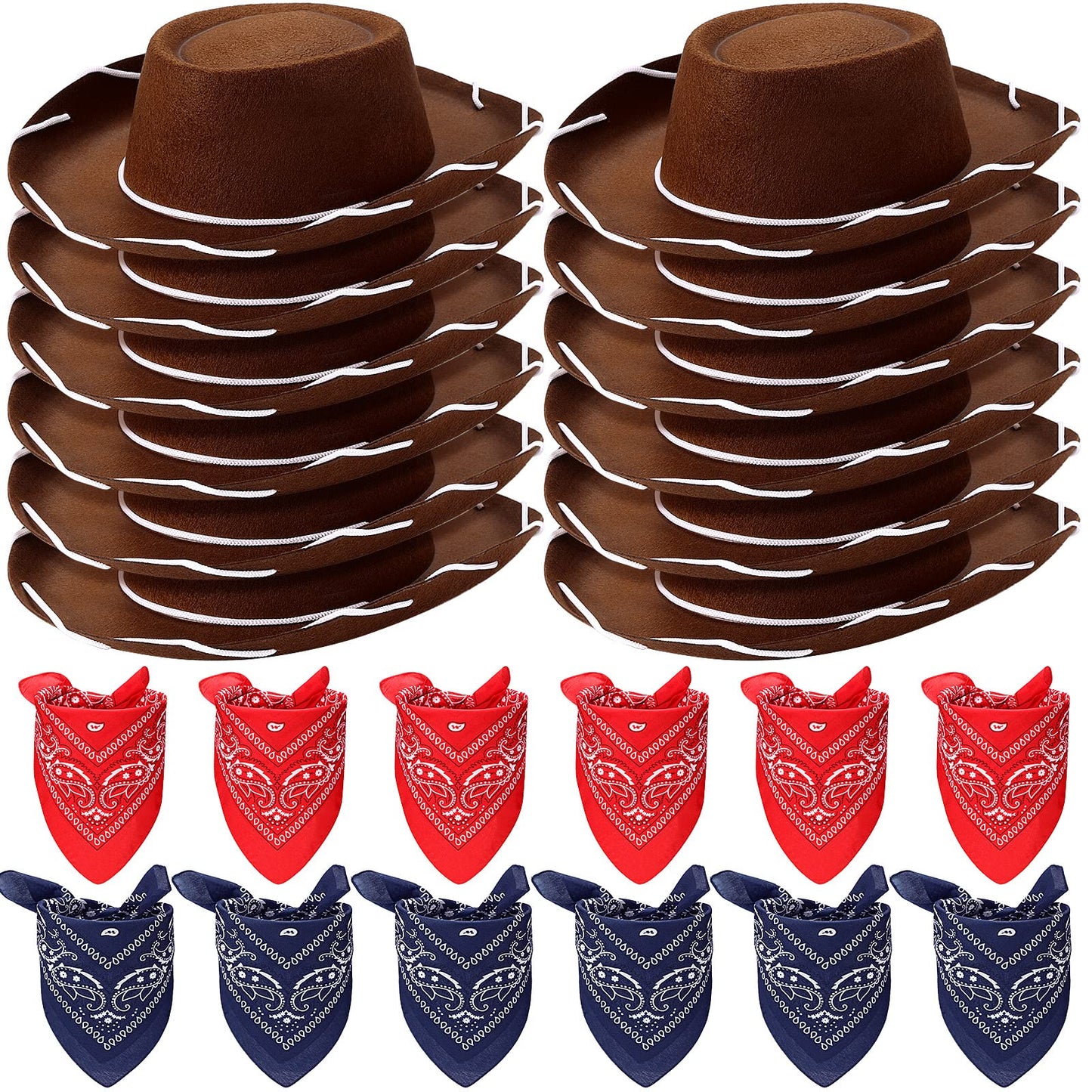 24 Pieces Cowboy Hats and Bandanas for Kids Western Cowboy Costume Hat Accessories for Toddler Child Western Theme Birthday Part
