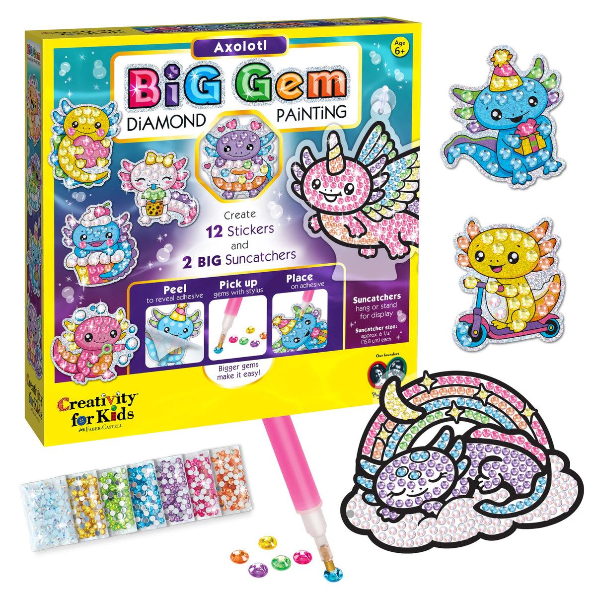 Creativity for Kids Big Gem Diamond Painting Kit: Axolotl Stickers & Suncatcher Kit Diamond Painting Kits for Kids, Boys and G