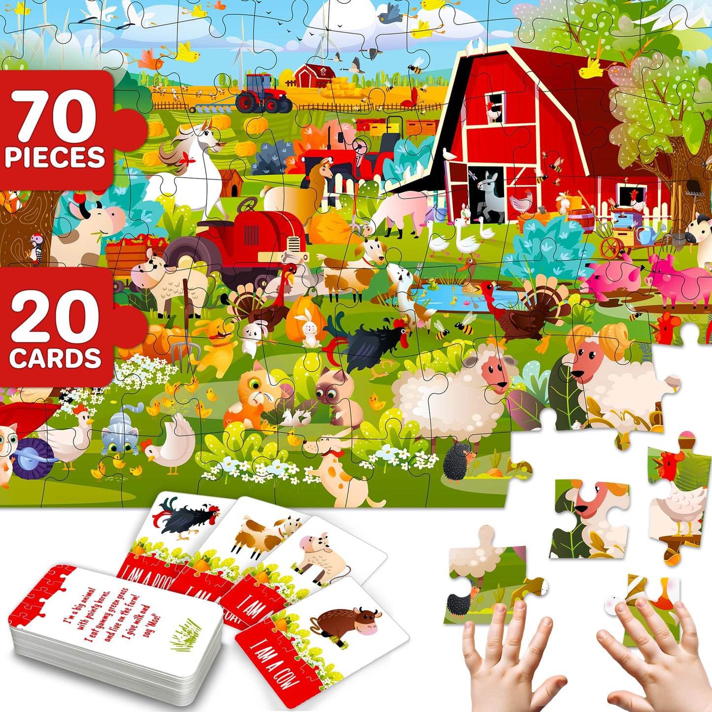 Quokka Search And Find Puzzles For Kids Ages 4-6 - Riddle Kids Puzzles 6-8 Years Old - 70 Unique Pcs | 20 Illustrated Guessing Cards | Engaging Children Themes - Farm Puzzle Gift For Toddlers 3-5