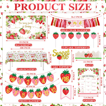 100 Pcs Strawberry 1St Birthday Party Decorations Berry First Birthday Decor For Girls Strawberry Theme Sweet One Birthday Party