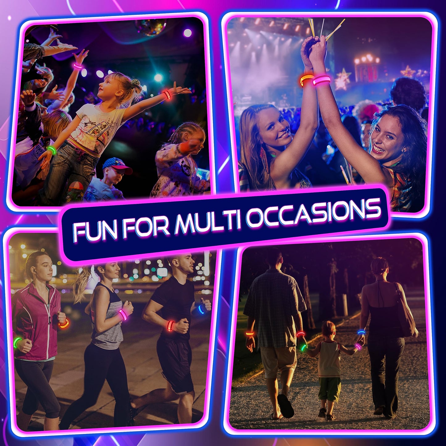 GIFTINBOX 12/6 PCS LED Light Up Bracelets for Kids Adults, LED Glow Flashing Arm Wrist Bands, Glow in The Dark Party Supplies fo