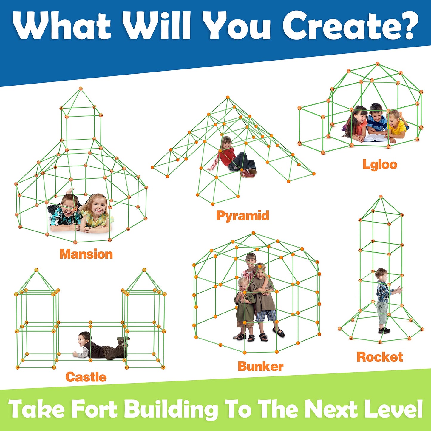 Tiny Land Fort Building Kit Creative Fort Indoor Outdoor For 5,6,7,8 Years Old Boys And Girls Stem Building Toys With Storage Bag Diy Castles Tunnels With 86 Rods And 44 Balls