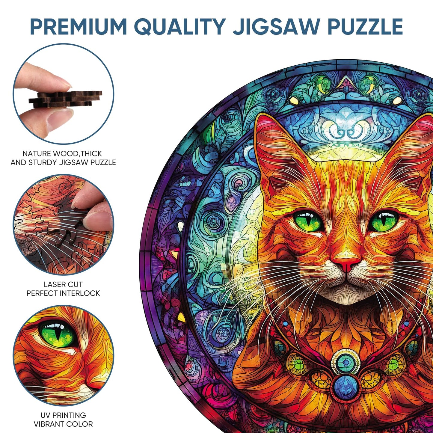 Reouinty Wooden Puzzles for mature-themeds Yellow Cat Jigsaw Puzzles 200 Pieces Unique Shaped Animal Wood mature-themed Puzzle Best Gifts for mature-themeds Family Games (11.2 * 11.2 inches)