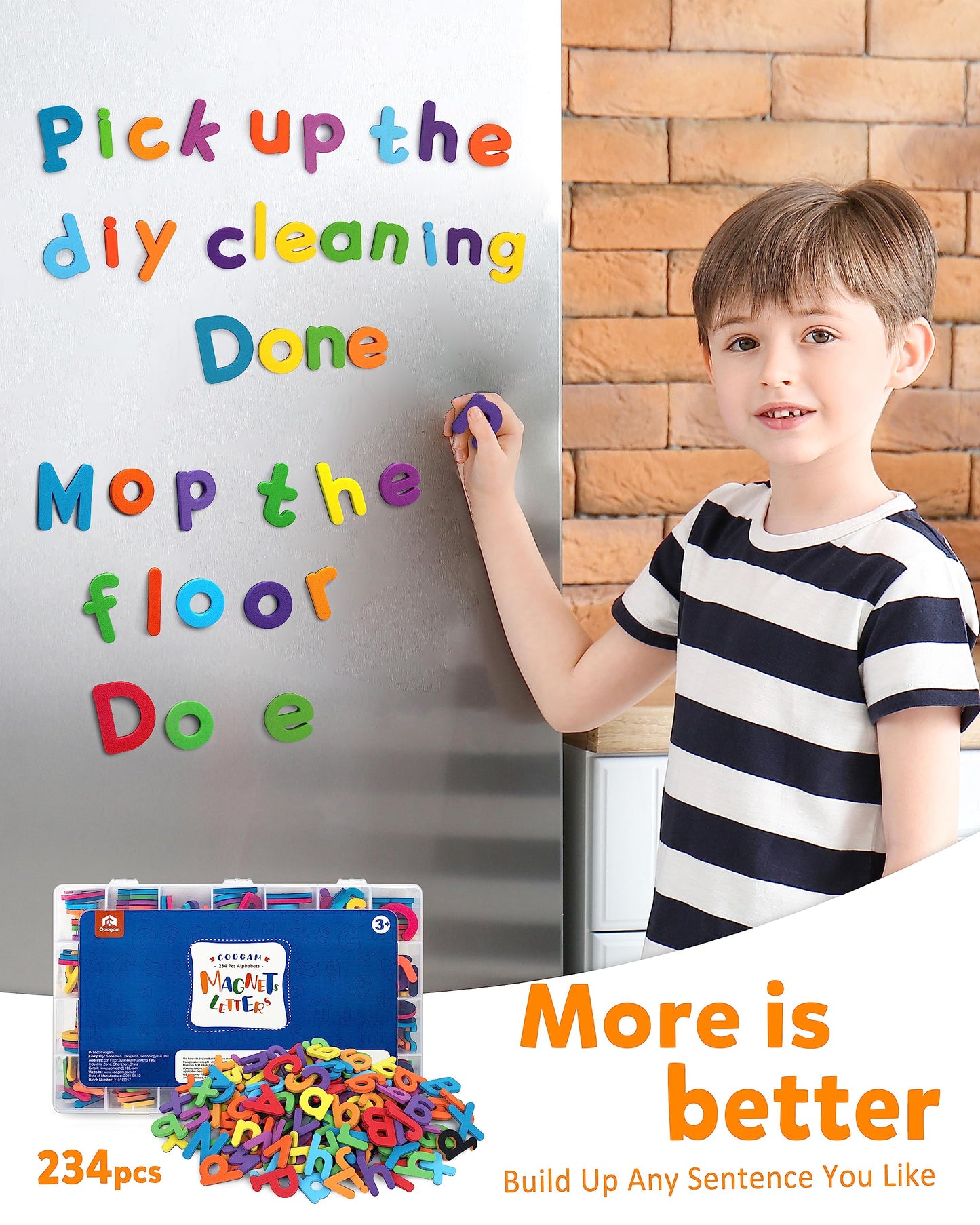 Coogam Magnetic Letters 234 Pcs, Uppercase Lowercase Foam Alphabet Abc Fridge Magnets, Educational Toy Set For Classroom Kids Learning Spelling With Magnetic Board And Storage Box