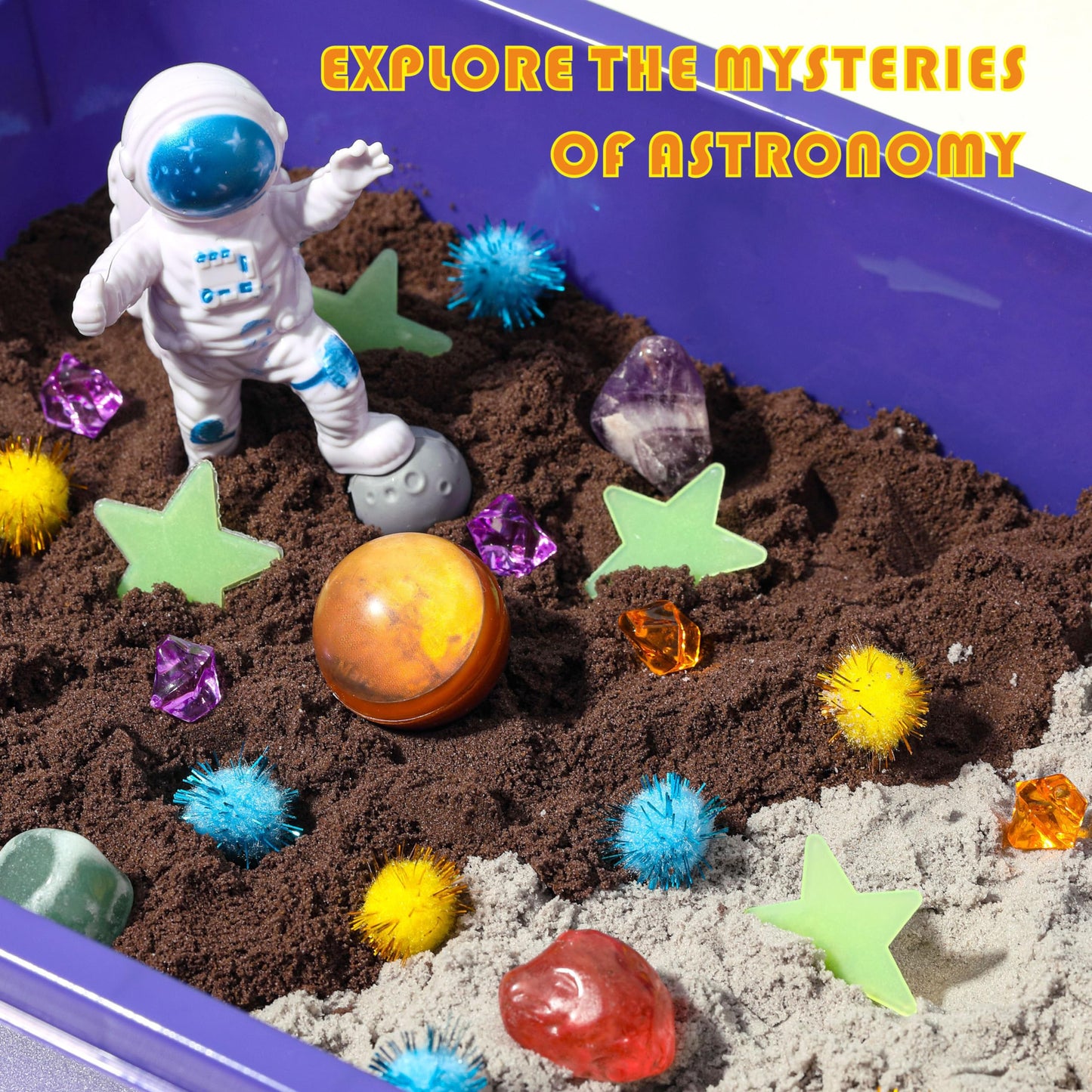 Carolart Galaxy Sensory Bin, Gemstone Dig Kit,Galaxy Excavation Gem Kit With 5 Real Gemstones For Kids,Space Planet Toys Stem Sc