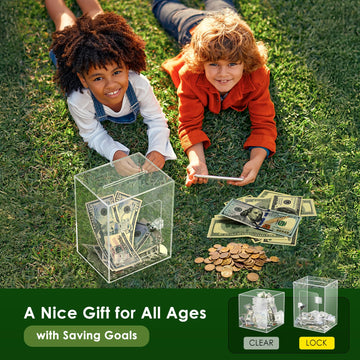 Vcertcpl Clear Acrylic Piggy Bank with Lock - Money Saving Box for Adults & Kids, Openable Coin Bank for Cash & Change Saving