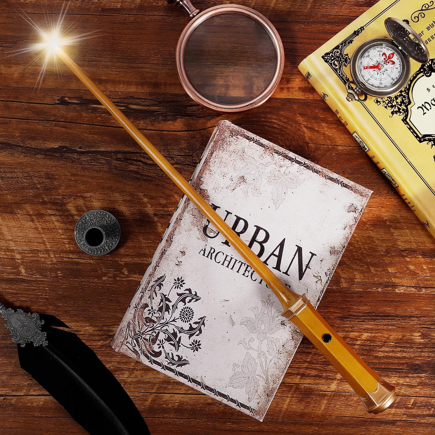 Light Up Magic Wizard Wand Rechargeable Illuminating Golden Wands For Witches Kids Boys Girls Party Gift, Lamp