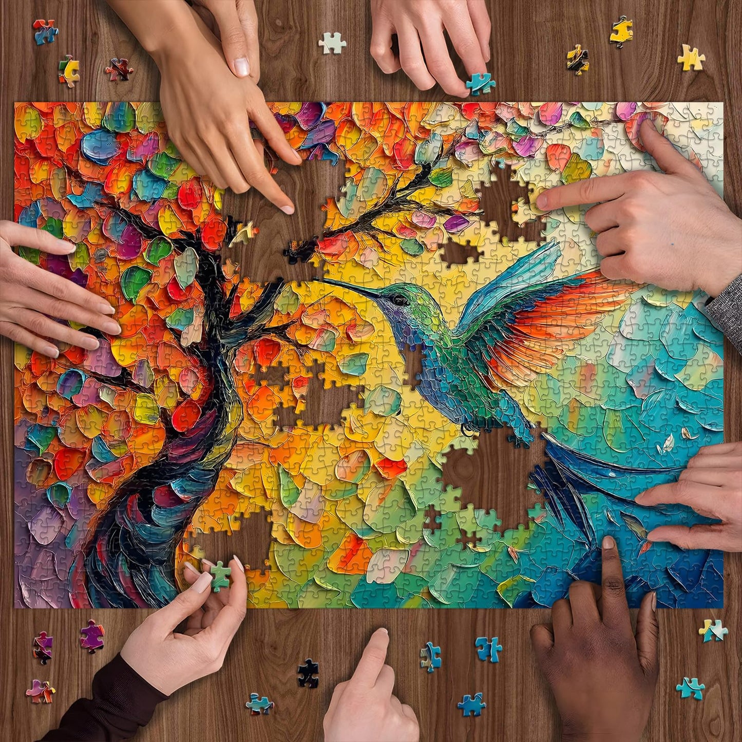 PICKFORU 1000-Piece Hummingbird Puzzle - Colorful Tree of Life, 27.5" x 19.7" Jigsaw for Adults, Difficult Challenge