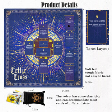 Knana Tarot Divination Altar Cloth - Velvet Tarot Accessories with Celtic Cross Pattern - Star