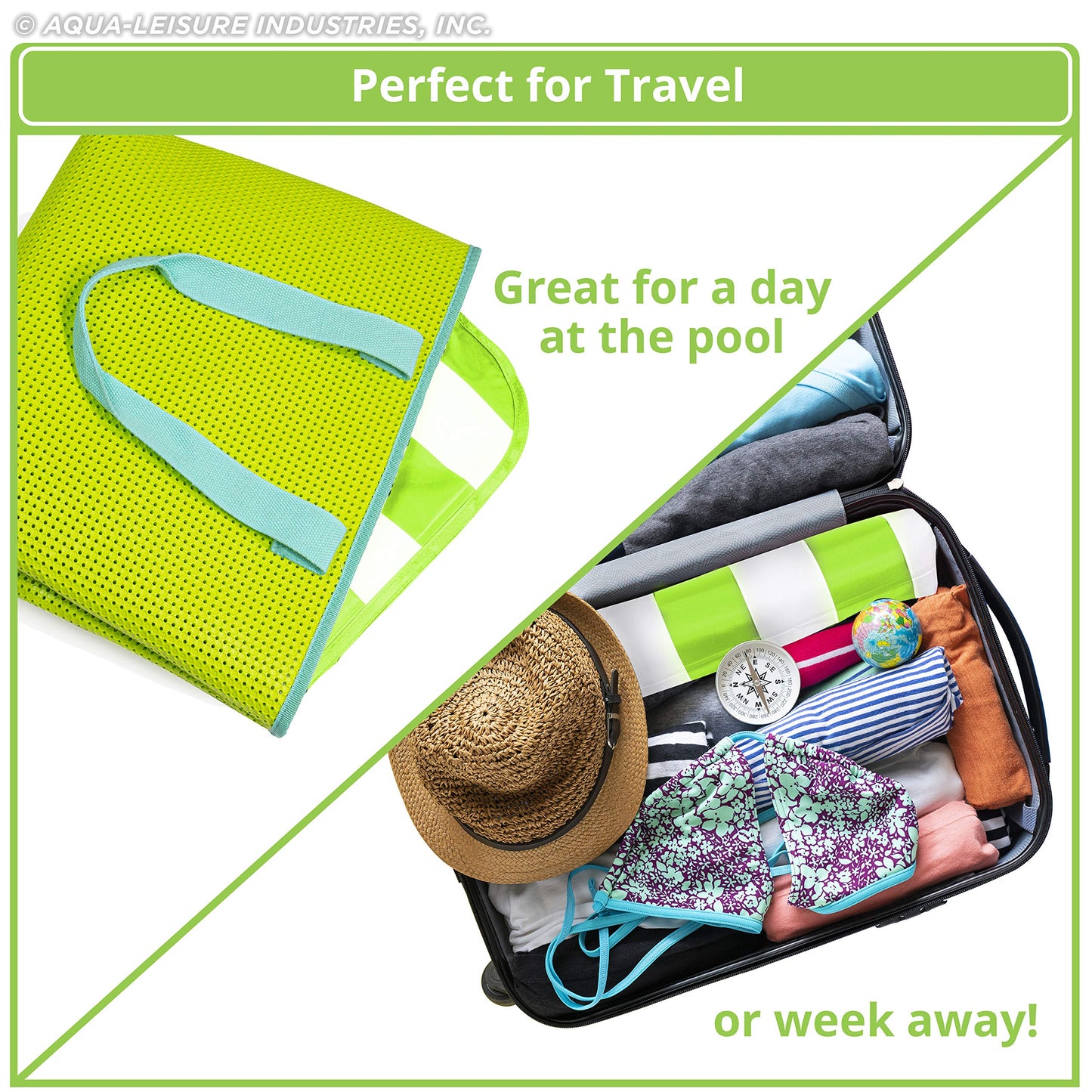 Aqua 4-In-1 Monterey Hammock Inflatable Pool Float, Multi-Purpose Pool Hammock (Saddle, Lounge Chair, Hammock, Drifter) Pool Chair, Portable Water Hammock, Lime Green/White Stripe