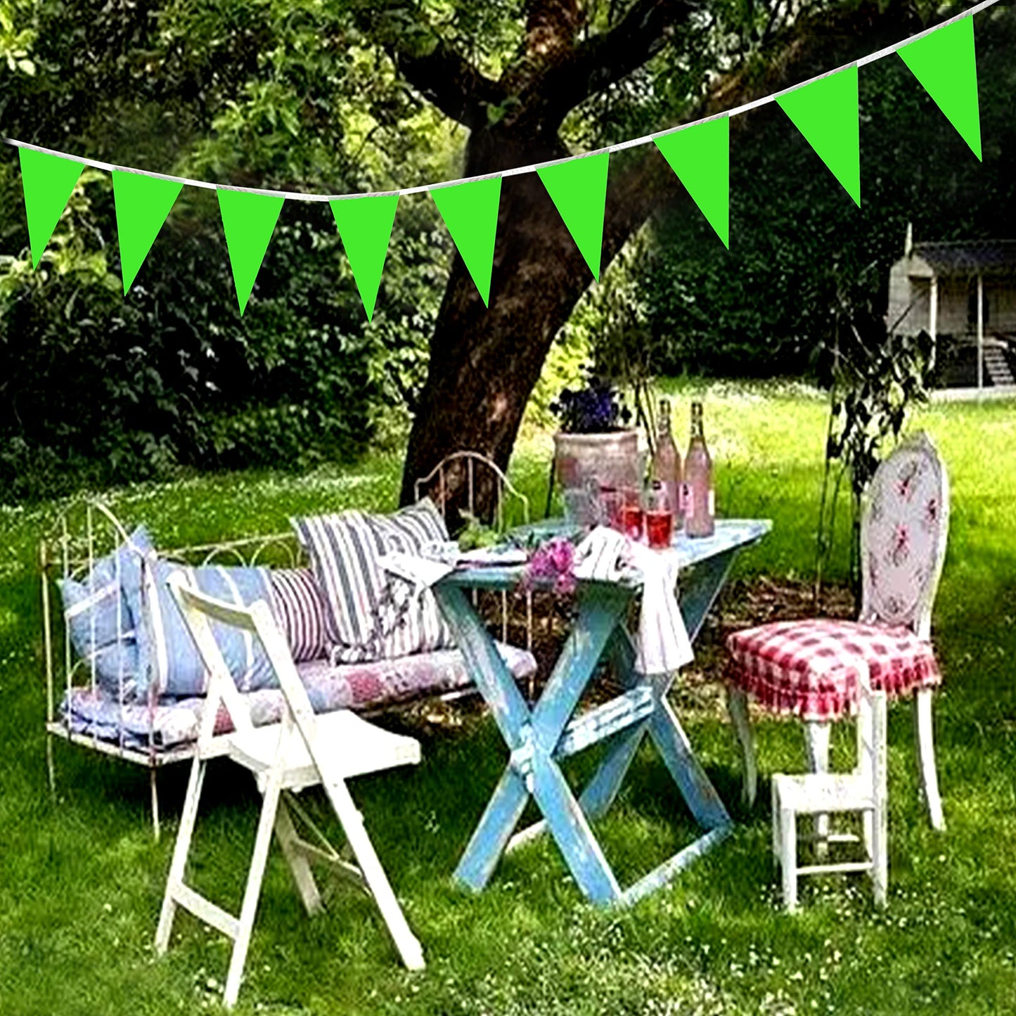 Lybutty 100 Feet Green Pennant Banners Flags String Hanging Triangle Bunting Flags,Party Decorations For Grand Opening,Kids Birt