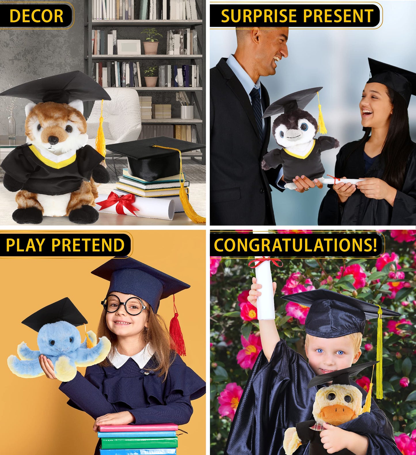 Dollibu Graduation Dress Up Set For Teddy Bear Plush Toy - Graduation Outfit For Stuffed Animals, Cute Set Of Gown & Cap With Ye