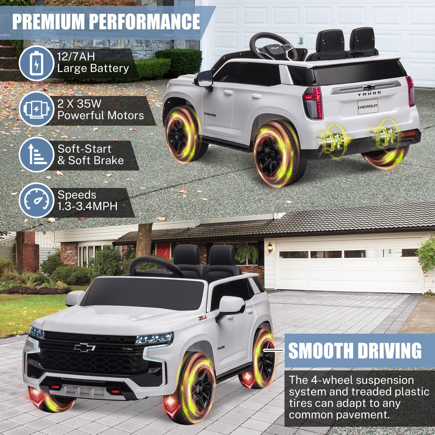 Enyopro Licensed Chevrolet Tahoe Suv 12V7Ah Battery Powered Ride On Toy Car For Kids, Electric Car With Remote Control, Led Ligh