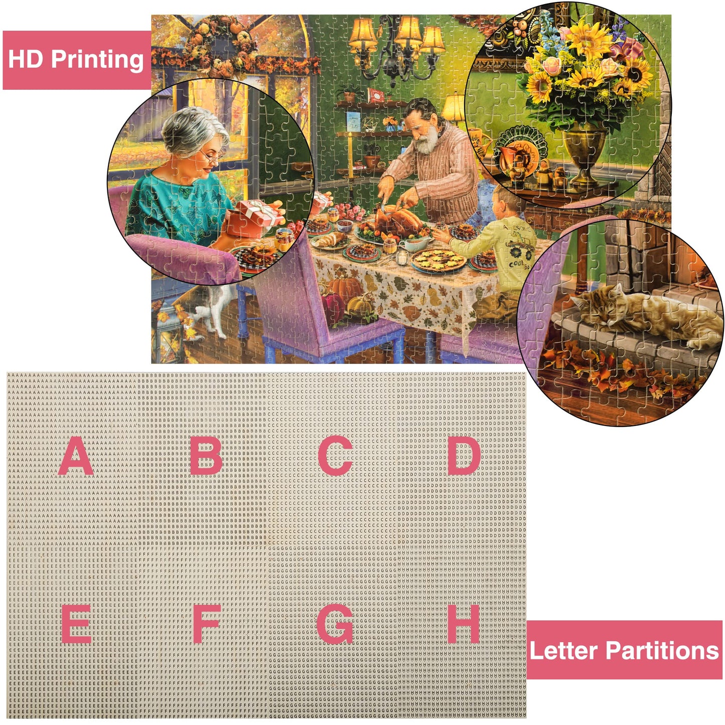 Lavievert Wooden Jigsaw Puzzle 1000 Piece Puzzle For Adults And Kids - Thanksgiving Dinner, Turkey, Pumpkin Pie
