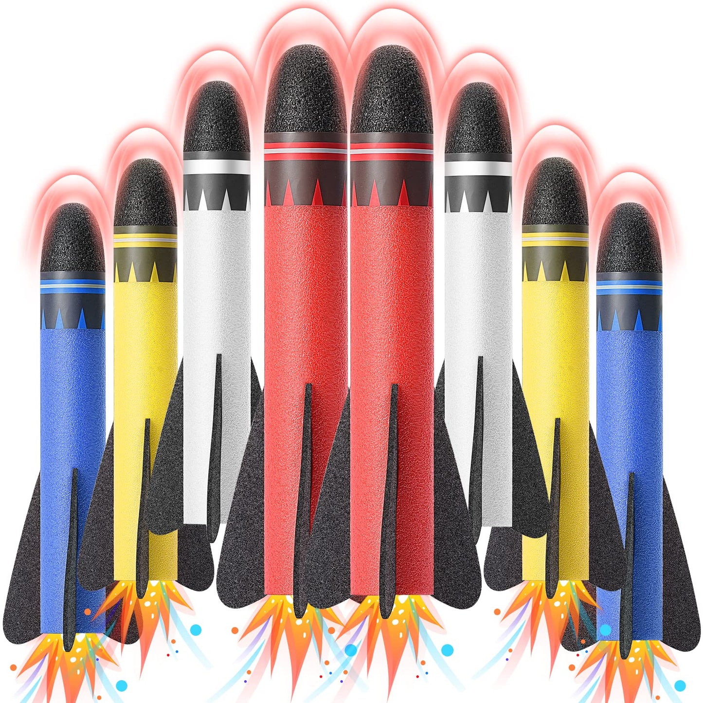 Delighkidz Foam Flying Toys Refills 8 Pack Replacement Foam Flying, Compatible With Popular Toys Flying Launchers For Kids Outdoor Toy Easter Birthday Gifts For Kids Boys (5/8”Hollow Interior)