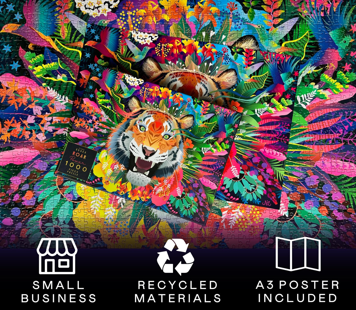 Elena Essex Jigsaw Puzzles 1000 Pieces - Roar Power/Puzzles For Adults 1000 Pieces / 1000 Piece Puzzle/Cool Animal Tiger Cat Puzzle/Puzzle Size 20X28 Inches