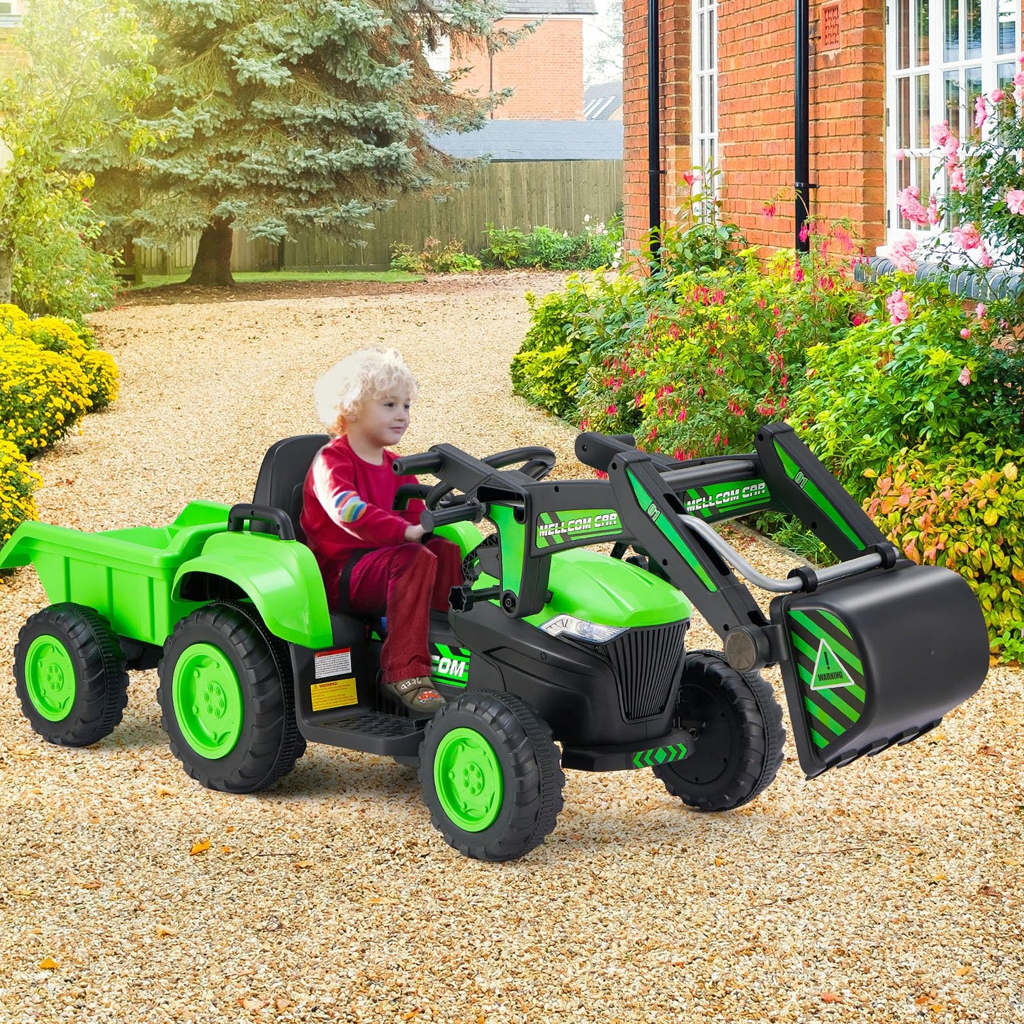 Mellcom Ride On Excavator With Detachable Trailer, 12V Kids Electric Vehicles Ride On Toy With Remote Control, Kids Car With Dig