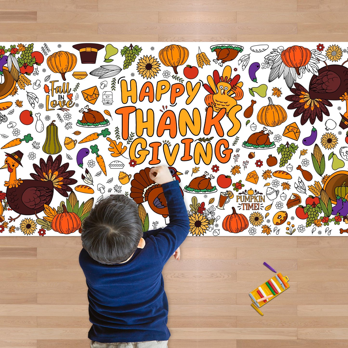 Ohome Thanksgiving Giant Coloring Poster/Tablecloth-Thanksgiving Crafts For Kids-30 X 72 Inches Jumbo Paper Coloring Banner Than