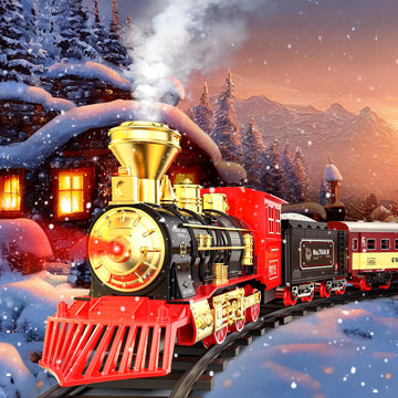 Hot Bee Christmas Train Set,Train Set For Toddlers 2-4,Train Toy With Remote Control,Christmas Train Sets For Around The Tree,Steam Locomotive,Lights,Sounds,Spray,Perfect Train Set For Kids Ages 4-8