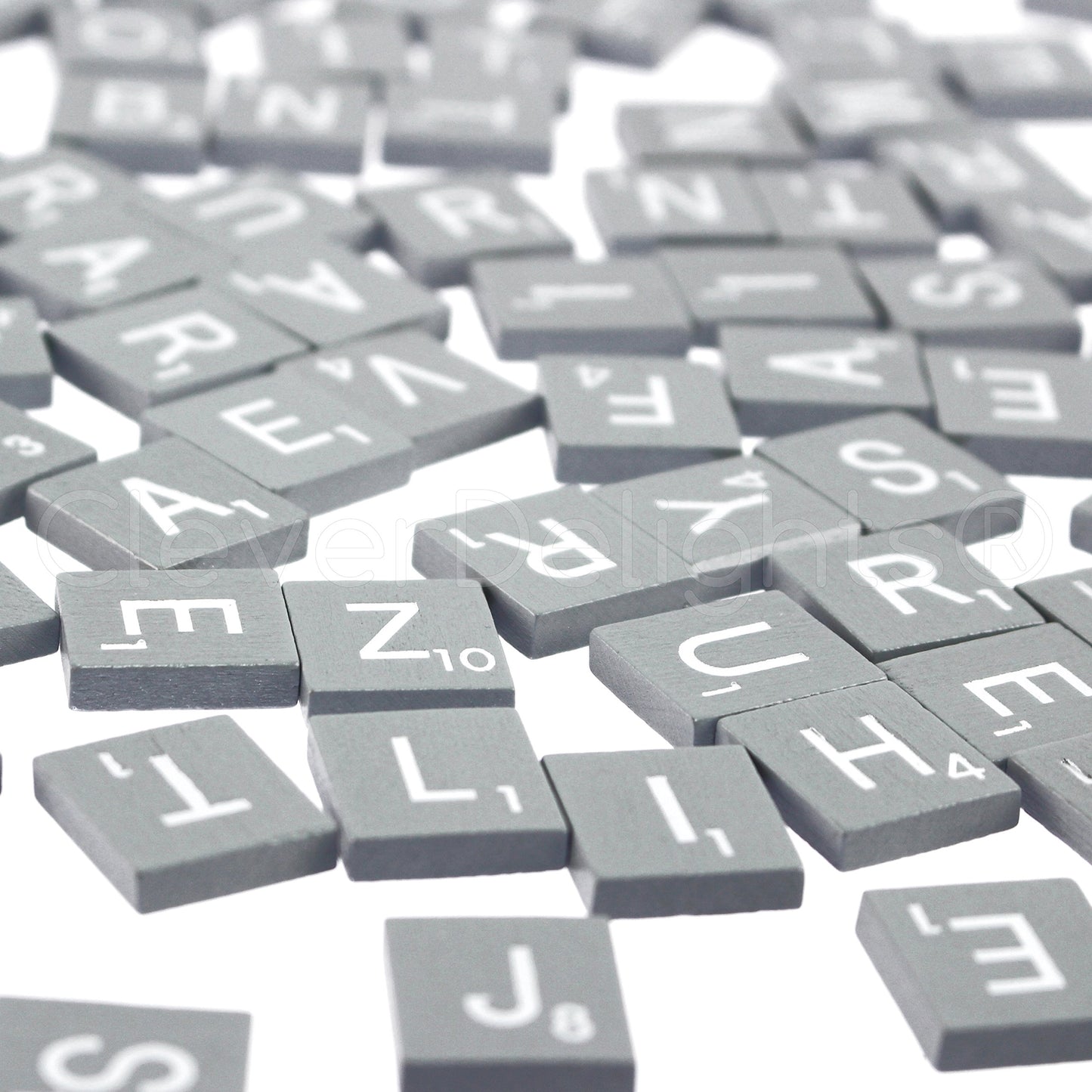 Cleverdelights 100 Wood Letter Tiles - Gray Color - Complete Set - Game Replacement Pieces